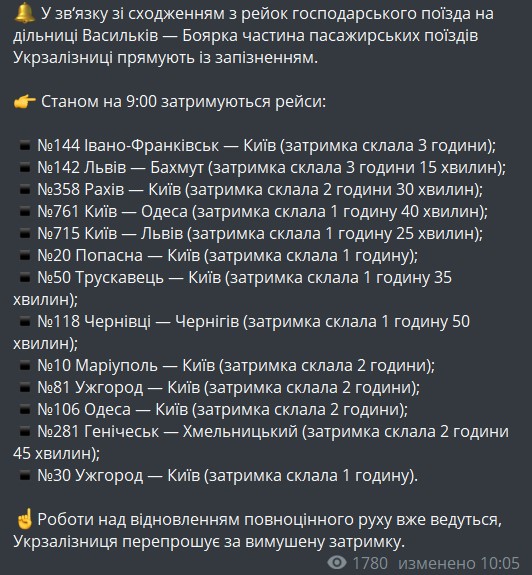 Грузовой состав под Киевом сошел с рельсов Пост УЗ в Телеграме